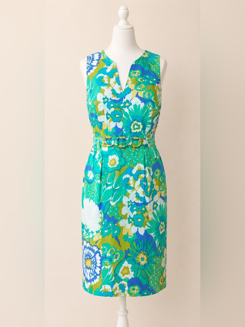 Carlisle • Green & Blue Floral Sheath Dress • Size 10